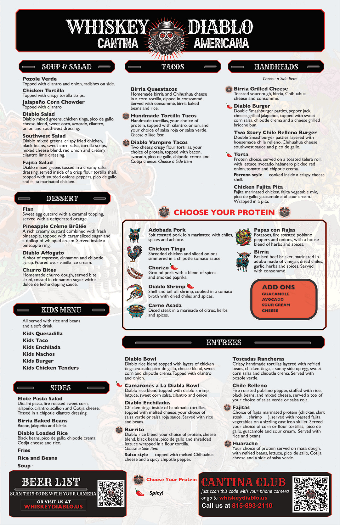 Whiskey Diablo Menu (Back)